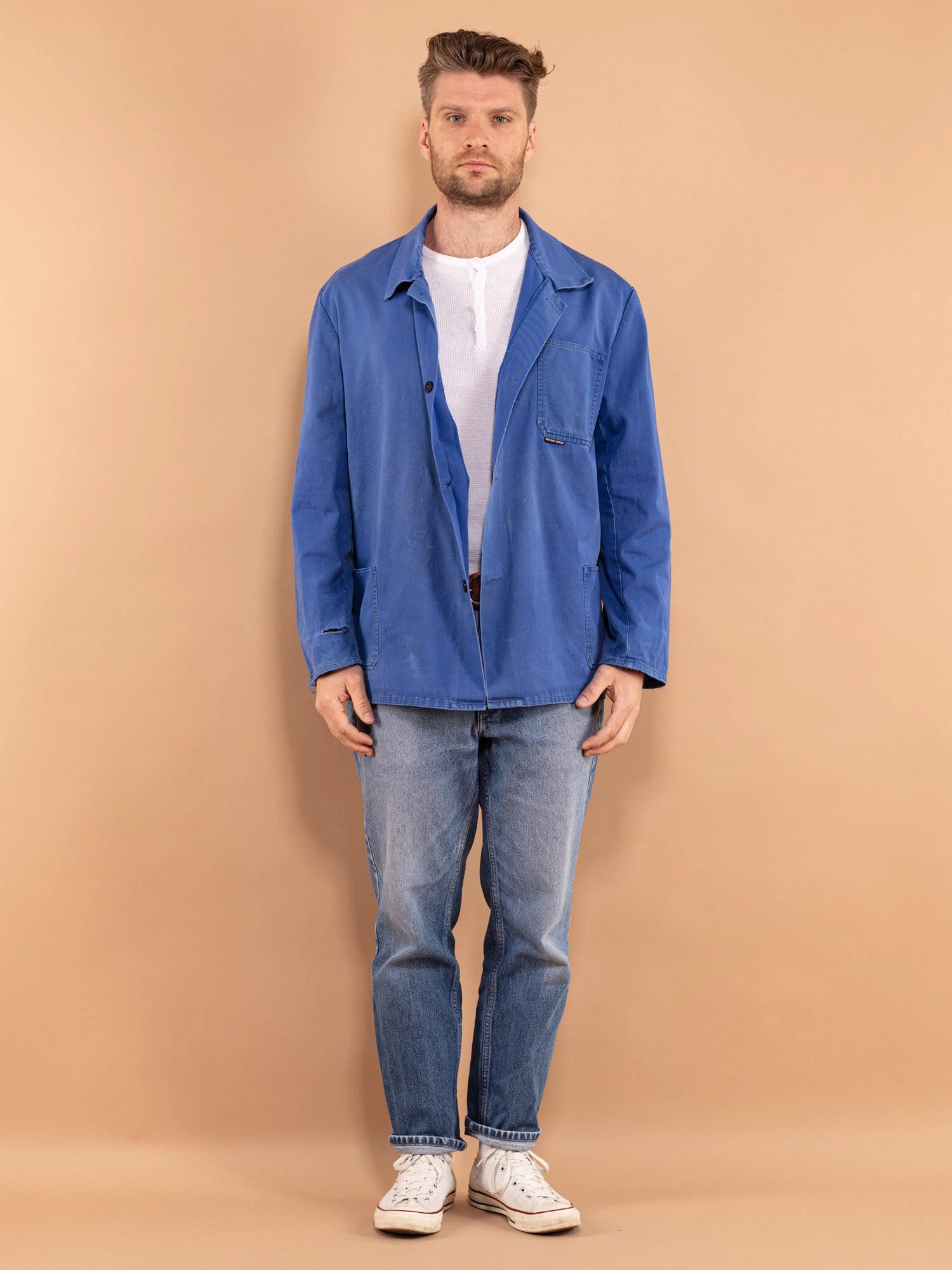 Vintage 80'sDistressed Italian Work Jacket 1 Vintage 80'sDistressed Italian Work Jacket