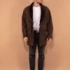 Vintage 80's Men Sheepskin Suede Coat In Brown