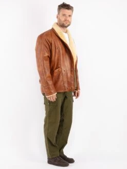 Vintage 80's Men Faux Sheepskin Coat In Brown -Northern Grip Vintage 80s Men Faux Sheepskin Coat 0370