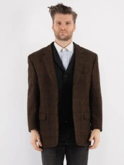 Vintage 80's Men Harris Tweed Jacket In Brown
