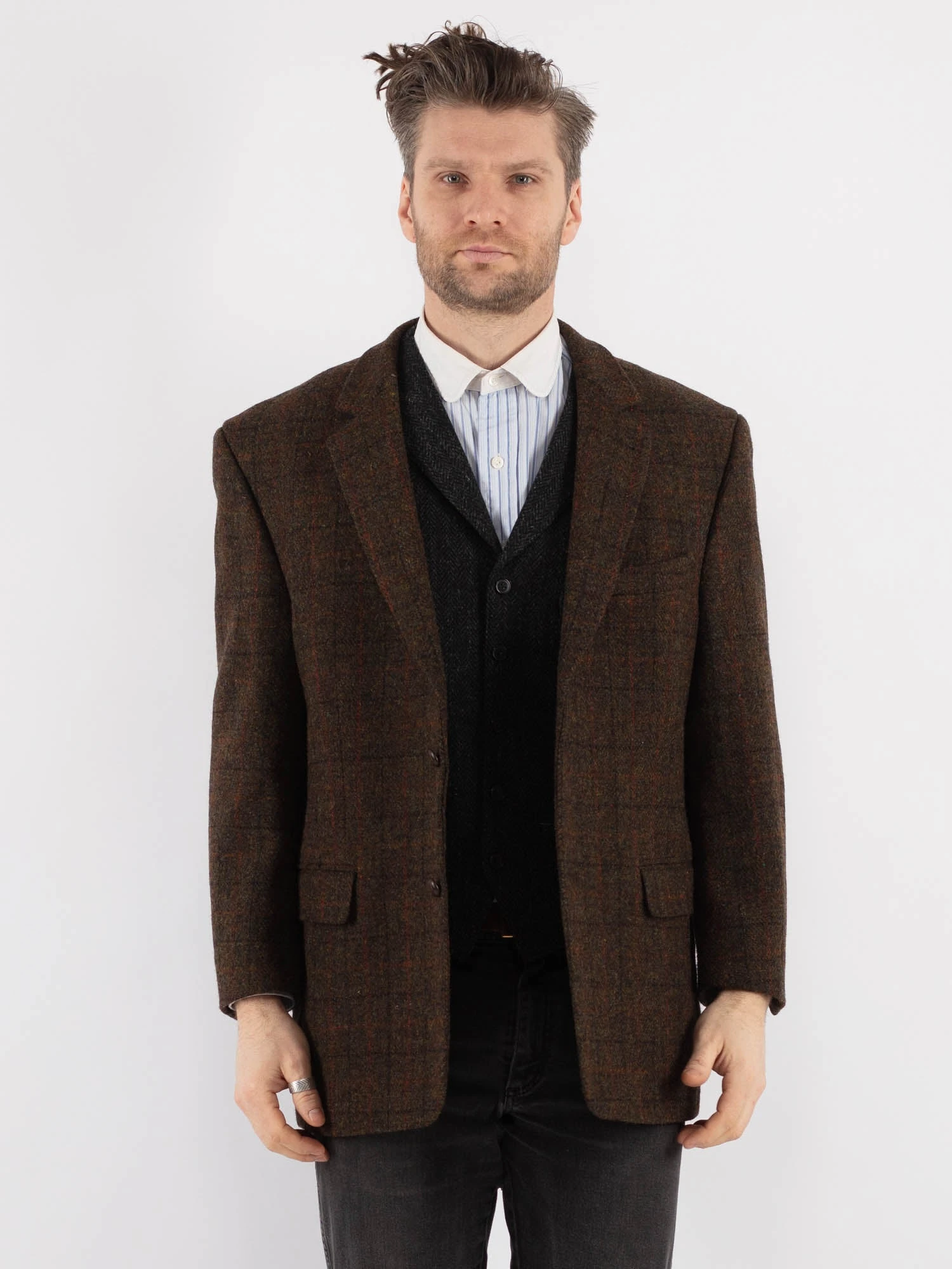 Vintage 80's Men Harris Tweed Jacket In Brown 1 Vintage 80's Men Harris Tweed Jacket In Brown