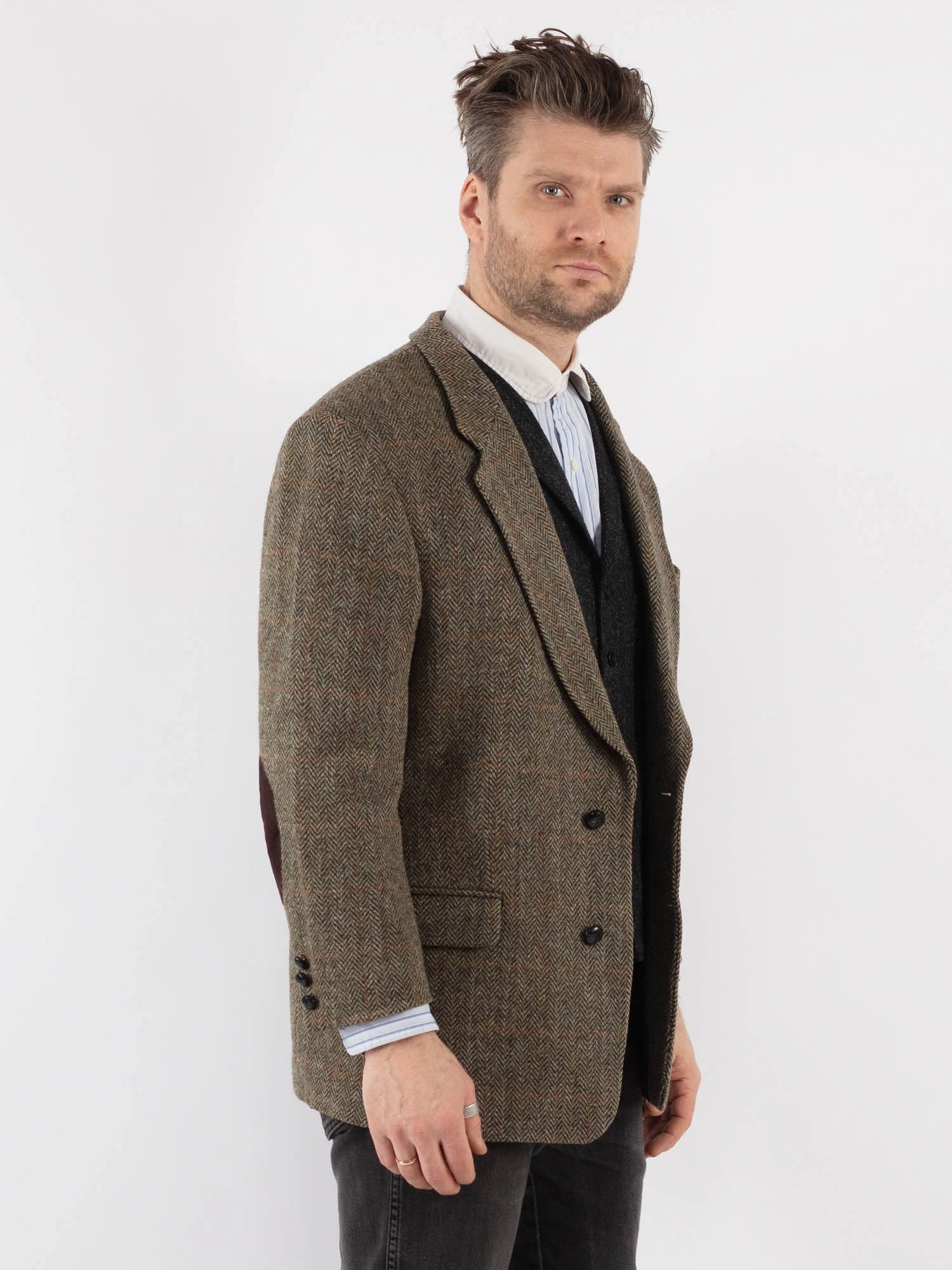Vintage 80's Men Harris Tweed Jacket In Olive Green 2 Vintage 80's Men Harris Tweed Jacket In Olive Green - Image 2