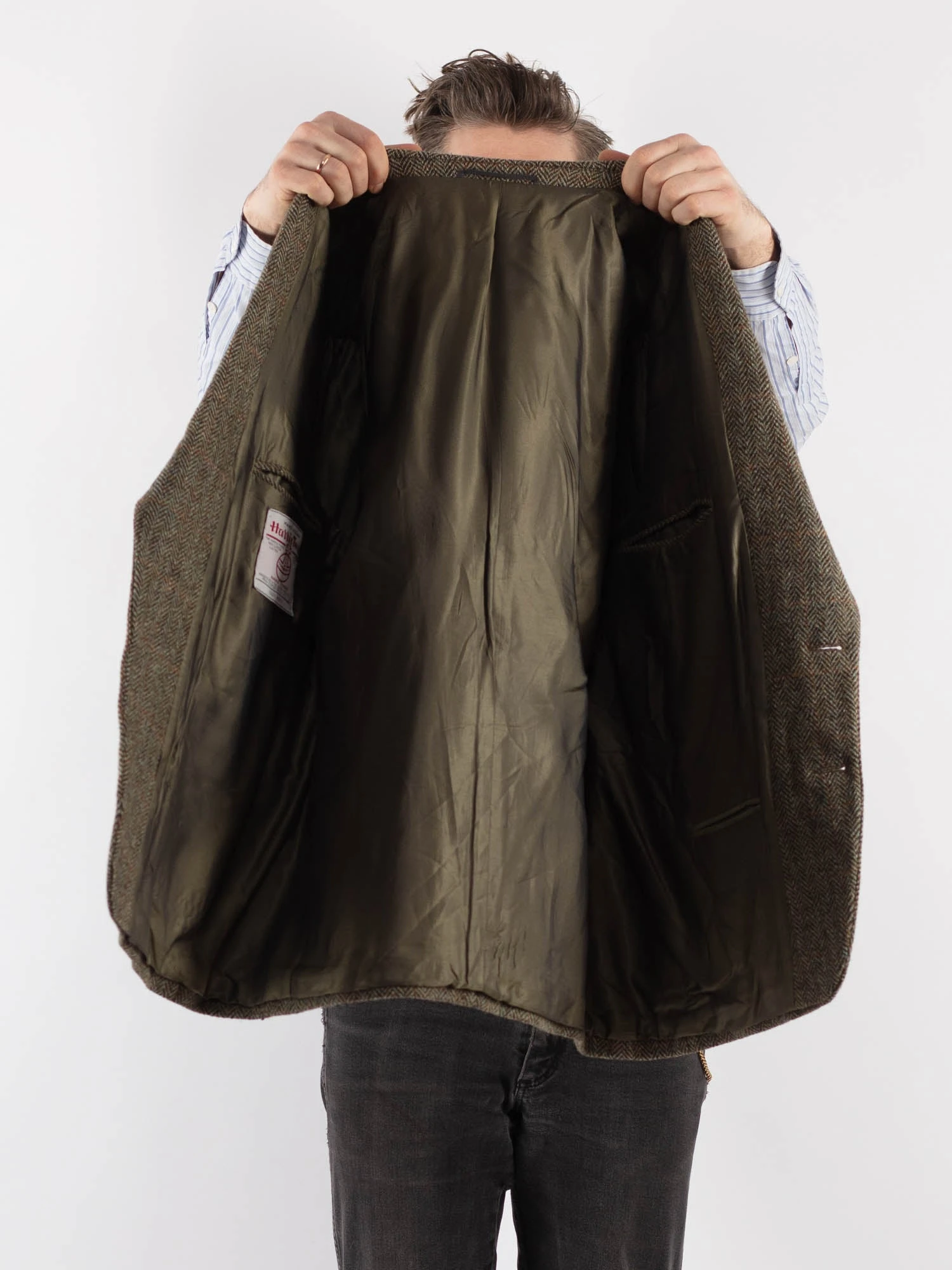 Vintage 80's Men Harris Tweed Jacket In Olive Green 4 Vintage 80's Men Harris Tweed Jacket In Olive Green - Image 4