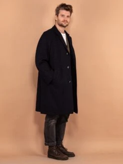 Vintage 80's Men Pure New Wool Coat In Blue -Northern Grip Vintage 80s Men Pure New Wool Coat Blue 04 3