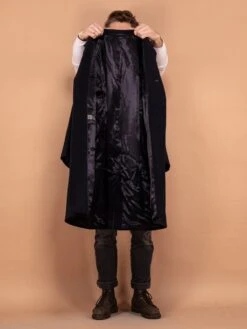 Vintage 80's Men Pure New Wool Coat In Blue -Northern Grip Vintage 80s Men Pure New Wool Coat Blue 04 4