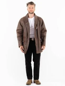 Vintage 80's Men Sheepskin Coat In Brown