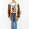 Vintage 80's Men Sheepskin Shearling Coat In Beige