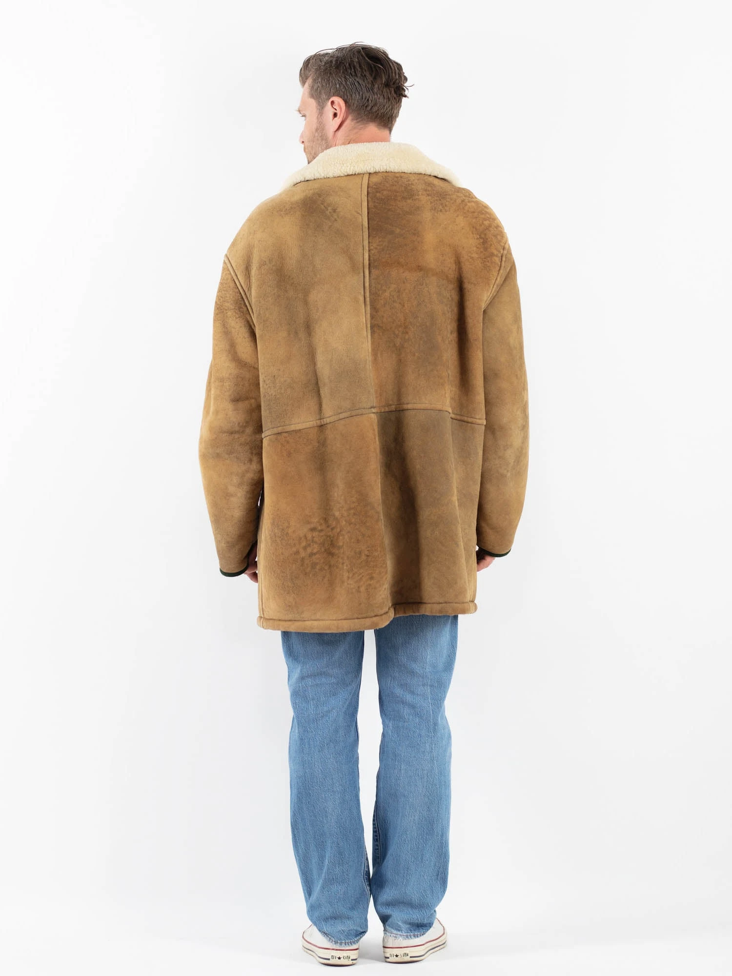 Vintage 80's Men Sheepskin Shearling Coat In Beige 2 Vintage 80's Men Sheepskin Shearling Coat In Beige - Image 2