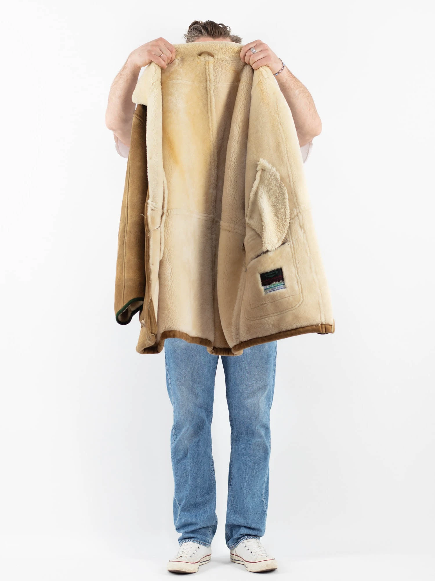 Vintage 80's Men Sheepskin Shearling Coat In Beige 4 Vintage 80's Men Sheepskin Shearling Coat In Beige - Image 4