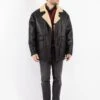 Vintage 80's Men Sheepskin Shearling Coat In Black