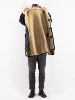 Vintage 80's Men Sheepskin Shearling Coat In Black -Northern Grip Vintage 80s Men Sheepskin Coat 0703 144f57a6 2f35 4d89 8a67 1bd851ac9515