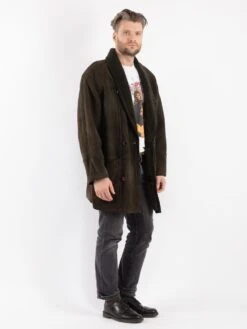 Vintage 80's Men Sheepskin Shearling Coat In Green -Northern Grip Vintage 80s Men Sheepskin Coat 0738
