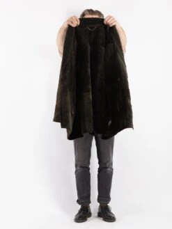 Vintage 80's Men Sheepskin Shearling Coat In Green -Northern Grip Vintage 80s Men Sheepskin Coat 0740