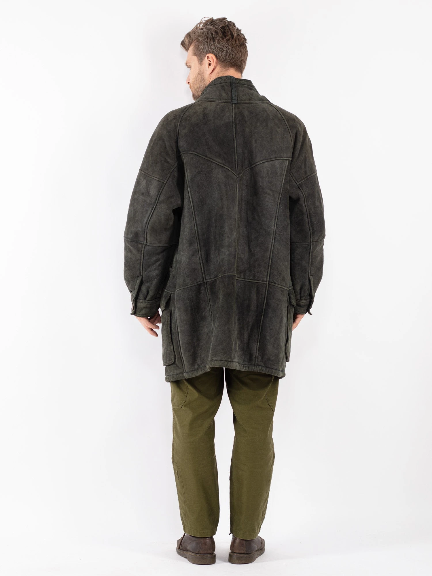Vintage 80's Men Oversized Sheepskin Coat In Green 2 Vintage 80's Men Oversized Sheepskin Coat In Green - Image 2