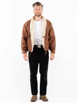 Vintage 80's Men Sheepskin Shearling Jacket In Brown