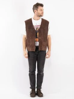 Vintage 80's Men Sheepskin Vest In Brown