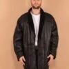 Vintage 80's Men Oversized Sheepskin Coat In Black