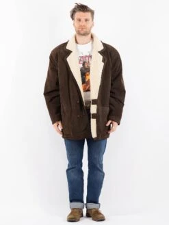 Vintage 80's Men Suede Sherpa Coat In Brown