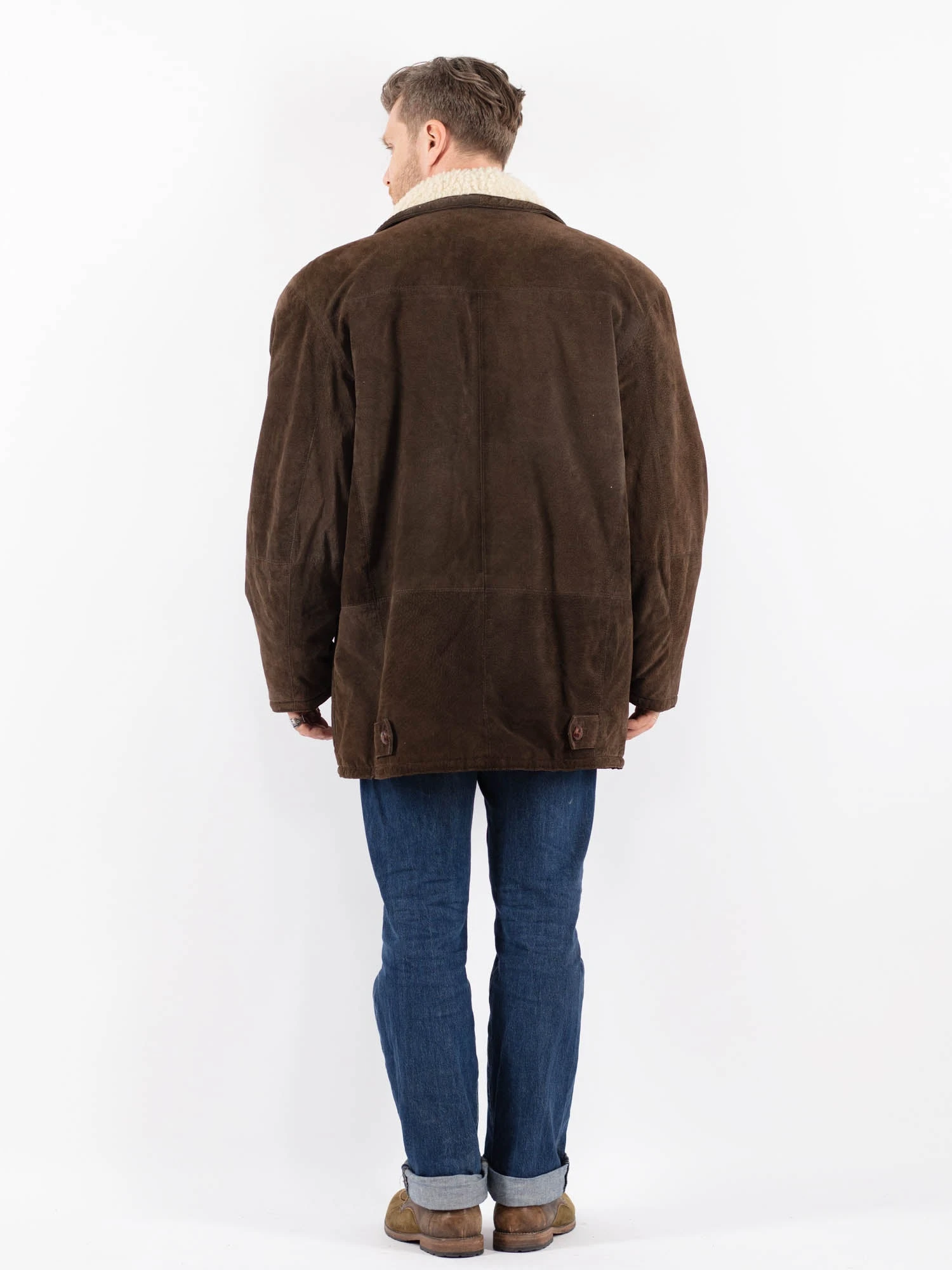 Vintage 80's Men Suede Sherpa Coat In Brown 2 Vintage 80's Men Suede Sherpa Coat In Brown - Image 2