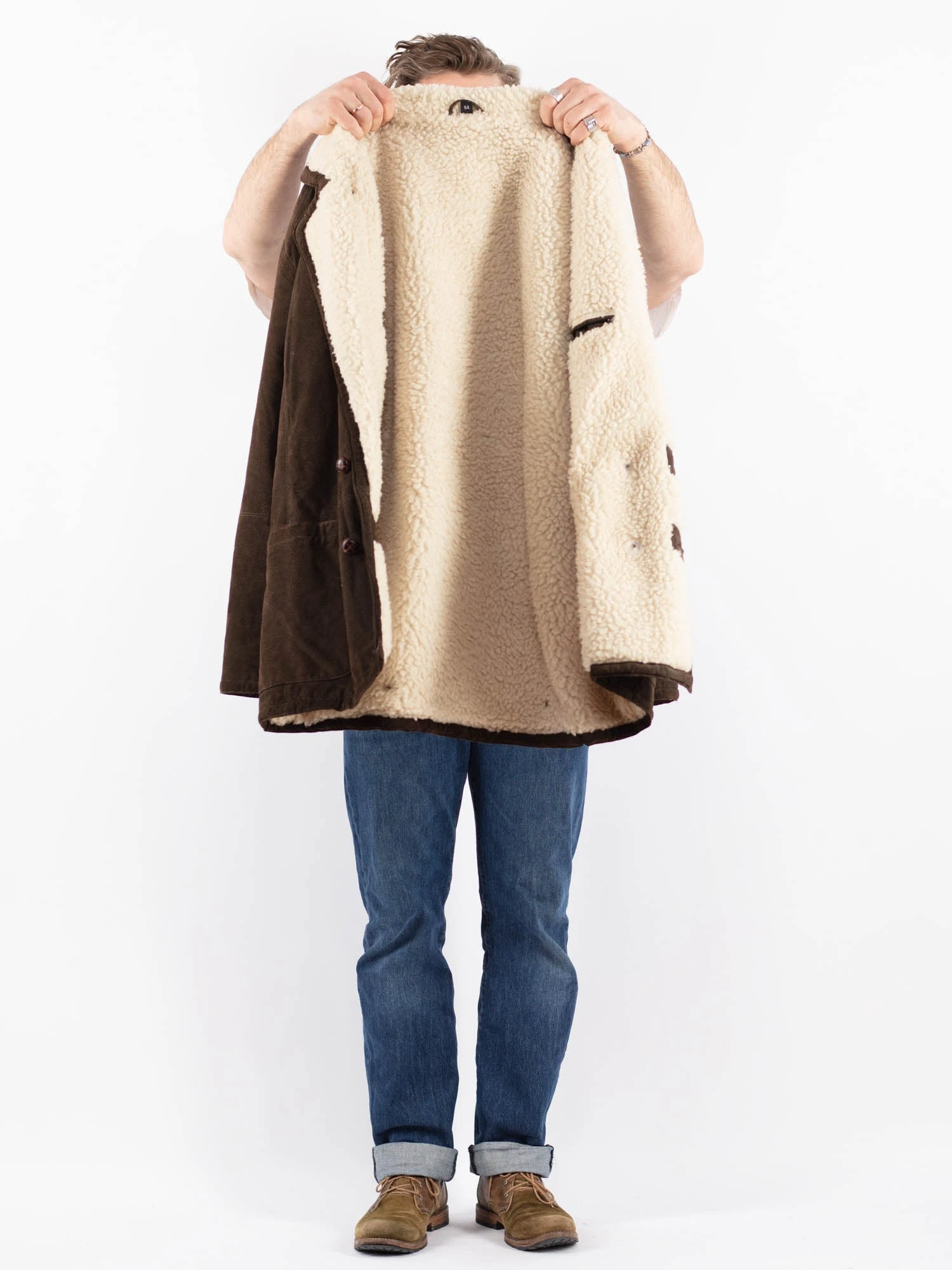 Vintage 80's Men Suede Sherpa Coat In Brown 4 Vintage 80's Men Suede Sherpa Coat In Brown - Image 4