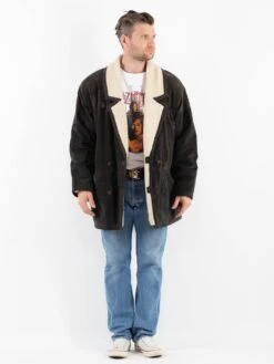 Vintage 80's Men Suede Sherpa Coat In Gray