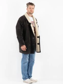 Vintage 80's Men Suede Sherpa Coat In Gray -Northern Grip Vintage 80s Men Suede Sherpa Coat 0424