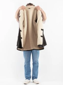 Vintage 80's Men Suede Sherpa Coat In Gray -Northern Grip Vintage 80s Men Suede Sherpa Coat 0426