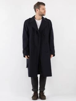 Vintage 80's Men Trench Coat In Blue