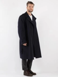 Vintage 80's Men Trench Coat In Blue -Northern Grip Vintage 80s Men Trench Cotton Coat 0081