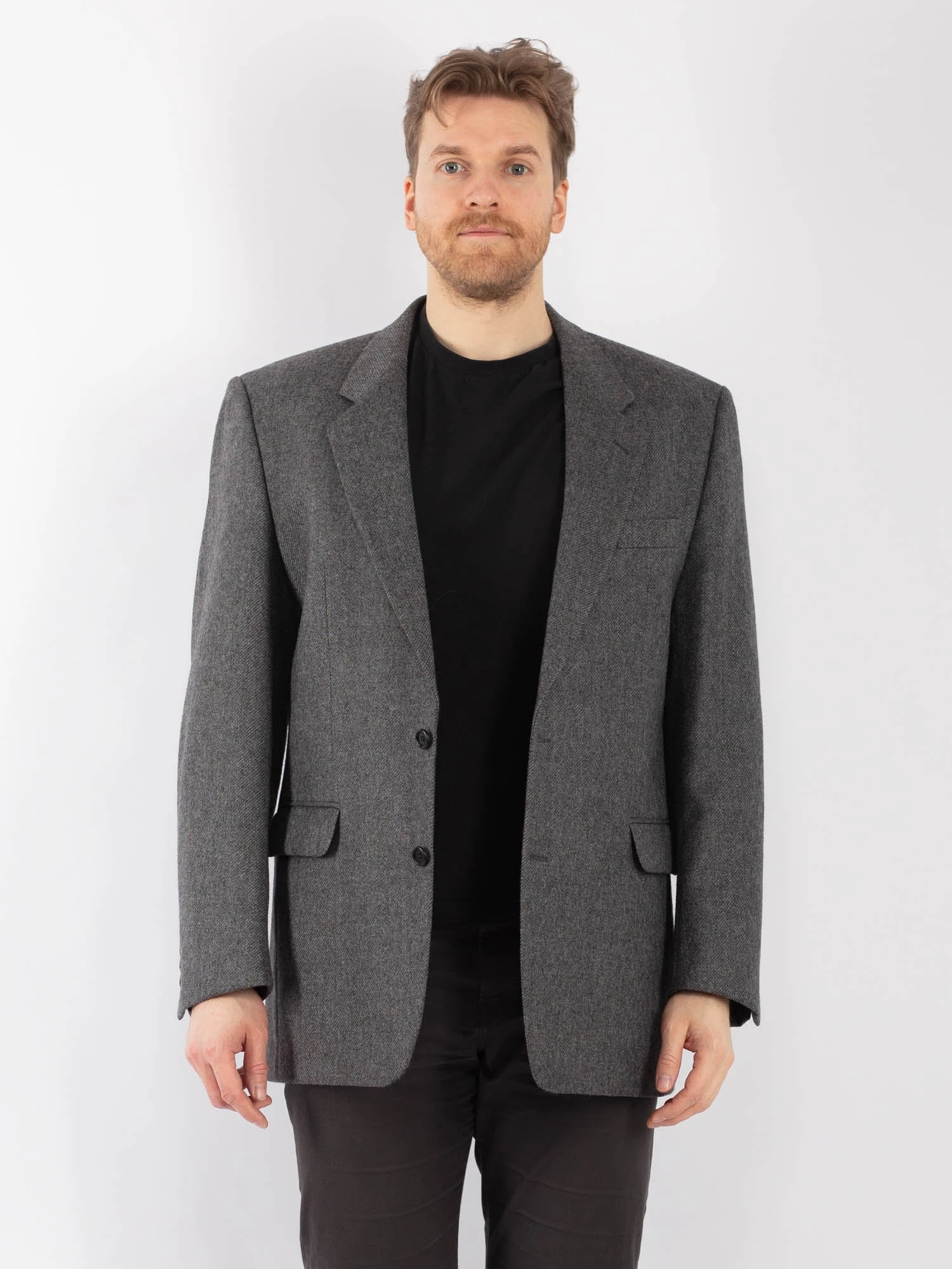 Vintage 80's Men Wool Blazer Jacket In Gray 1 Vintage 80's Men Wool Blazer Jacket In Gray