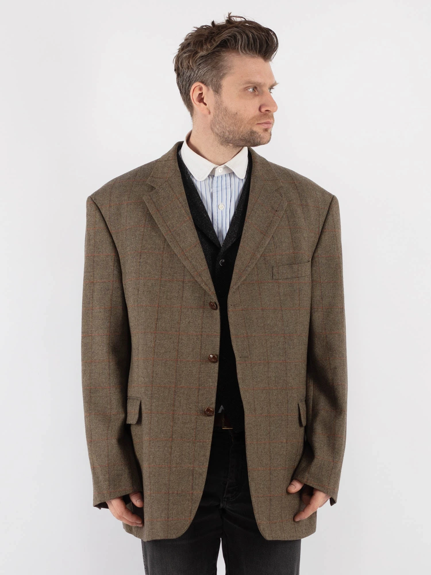 Vintage 80's Men Wool Blazer Jacket In Beige 1 Vintage 80's Men Wool Blazer Jacket In Beige