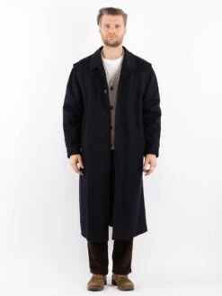 Vintage 80's Men Wool Blend Coat In Blue