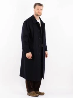 Vintage 80's Men Wool Blend Coat In Blue -Northern Grip Vintage 80s Men Wool Coat 0149