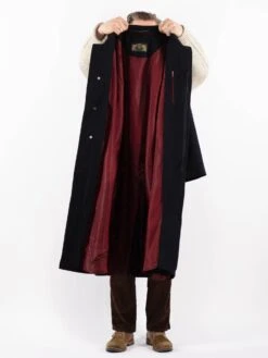 Vintage 80's Men Wool Blend Coat In Blue -Northern Grip Vintage 80s Men Wool Coat 0151