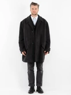 Vintage 80's Men Wool Coat In Gray
