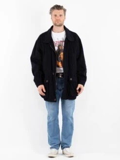 Vintage 80's Men Cashmere Wool Blend Coat In Blue