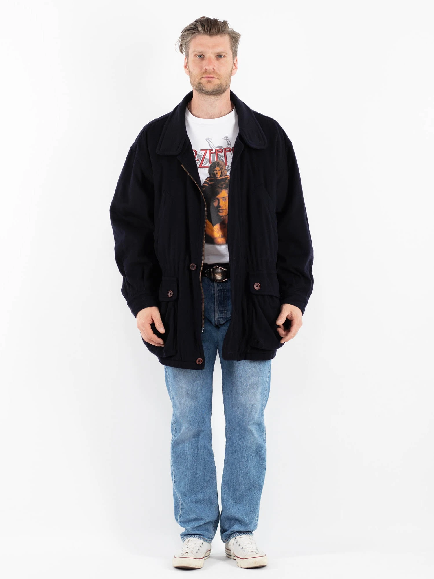 Vintage 80's Men Cashmere Wool Blend Coat In Blue 1 Vintage 80's Men Cashmere Wool Blend Coat In Blue