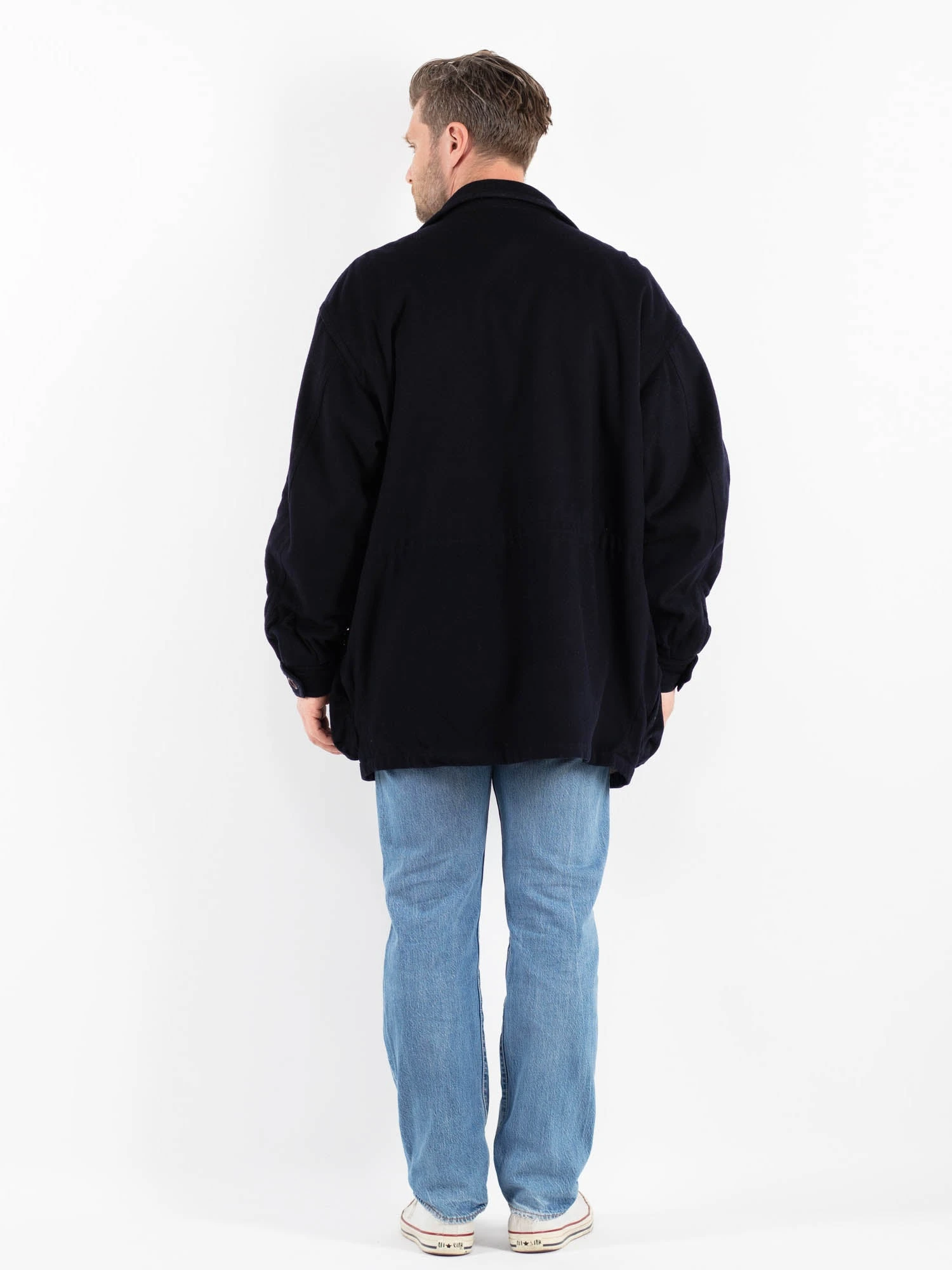 Vintage 80's Men Cashmere Wool Blend Coat In Blue 2 Vintage 80's Men Cashmere Wool Blend Coat In Blue - Image 2