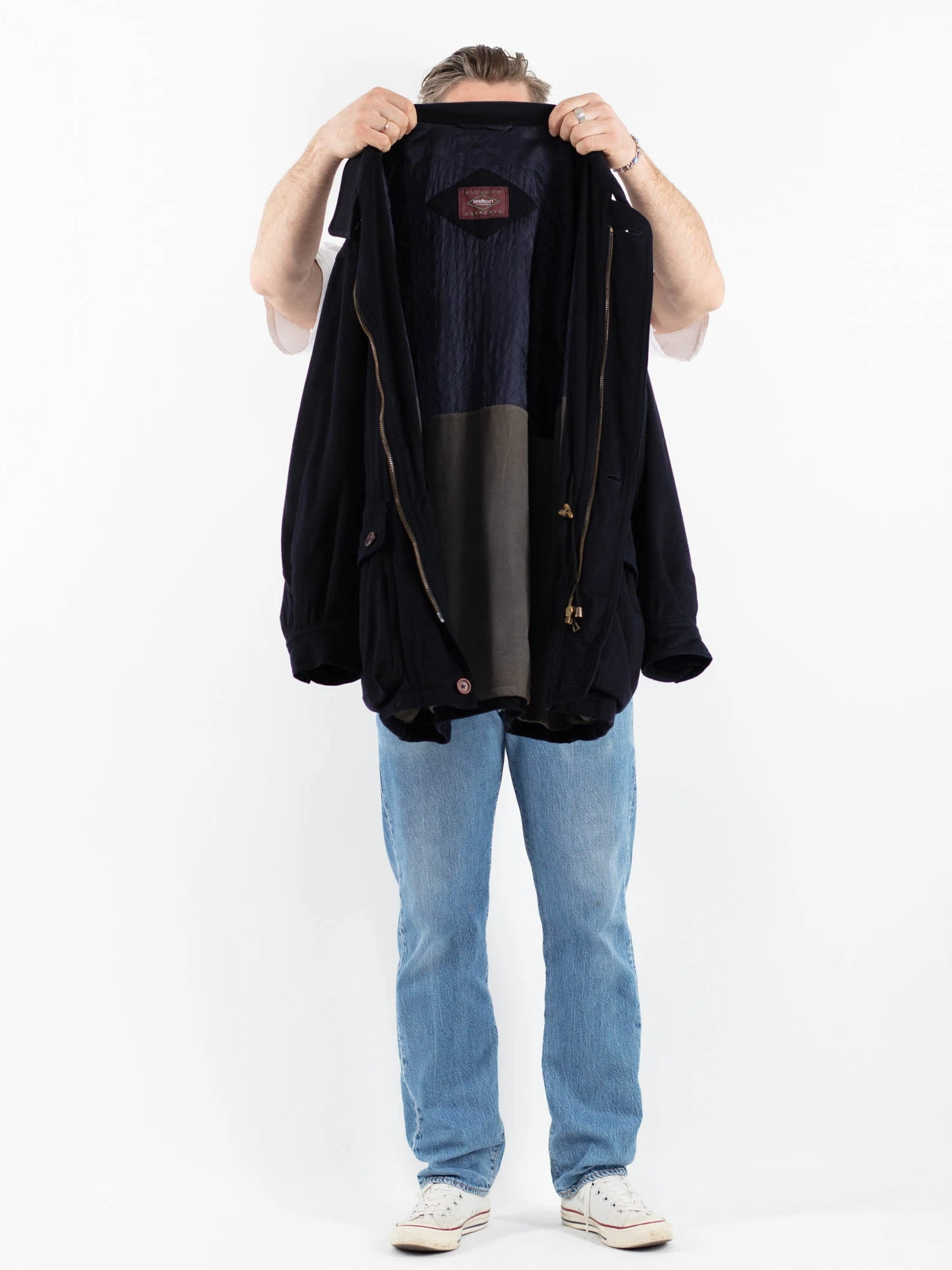 Vintage 80's Men Cashmere Wool Blend Coat In Blue 4 Vintage 80's Men Cashmere Wool Blend Coat In Blue - Image 4