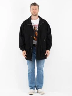 Vintage 80's Men Wool Blend Coat In Black