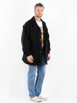 Vintage 80's Men Wool Blend Coat In Black -Northern Grip Vintage 80s Men Wool Coat 0249