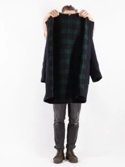 Vintage 80's Men Hooded Wool Duffle Coat In Blue -Northern Grip Vintage 80s Men Wool Coat 0384