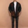 Vintage 90's Men Wool And Suede Blend Jacket In Gray
