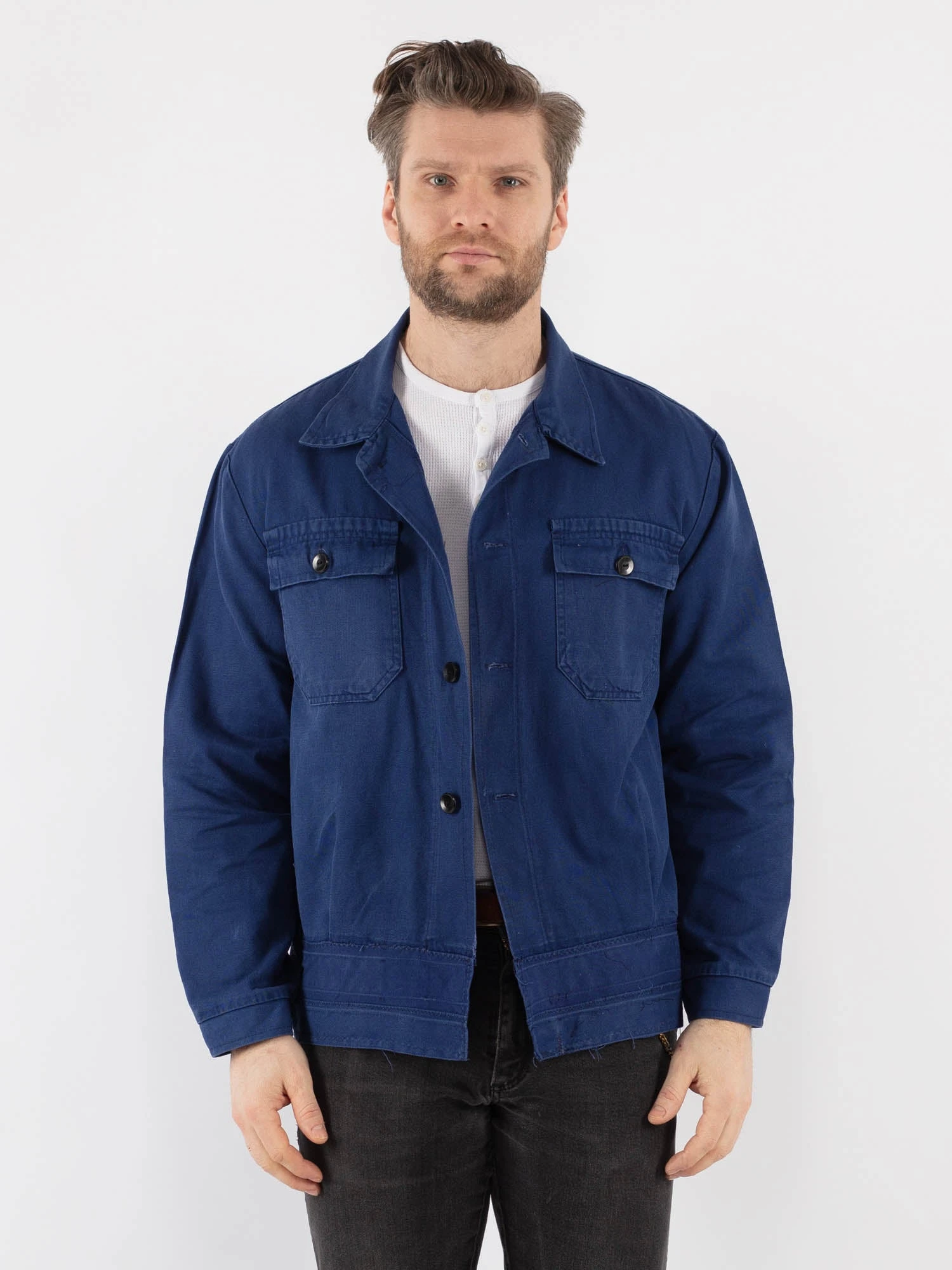 Vintage 80's Men Work Jacket In Blue 1 Vintage 80's Men Work Jacket In Blue