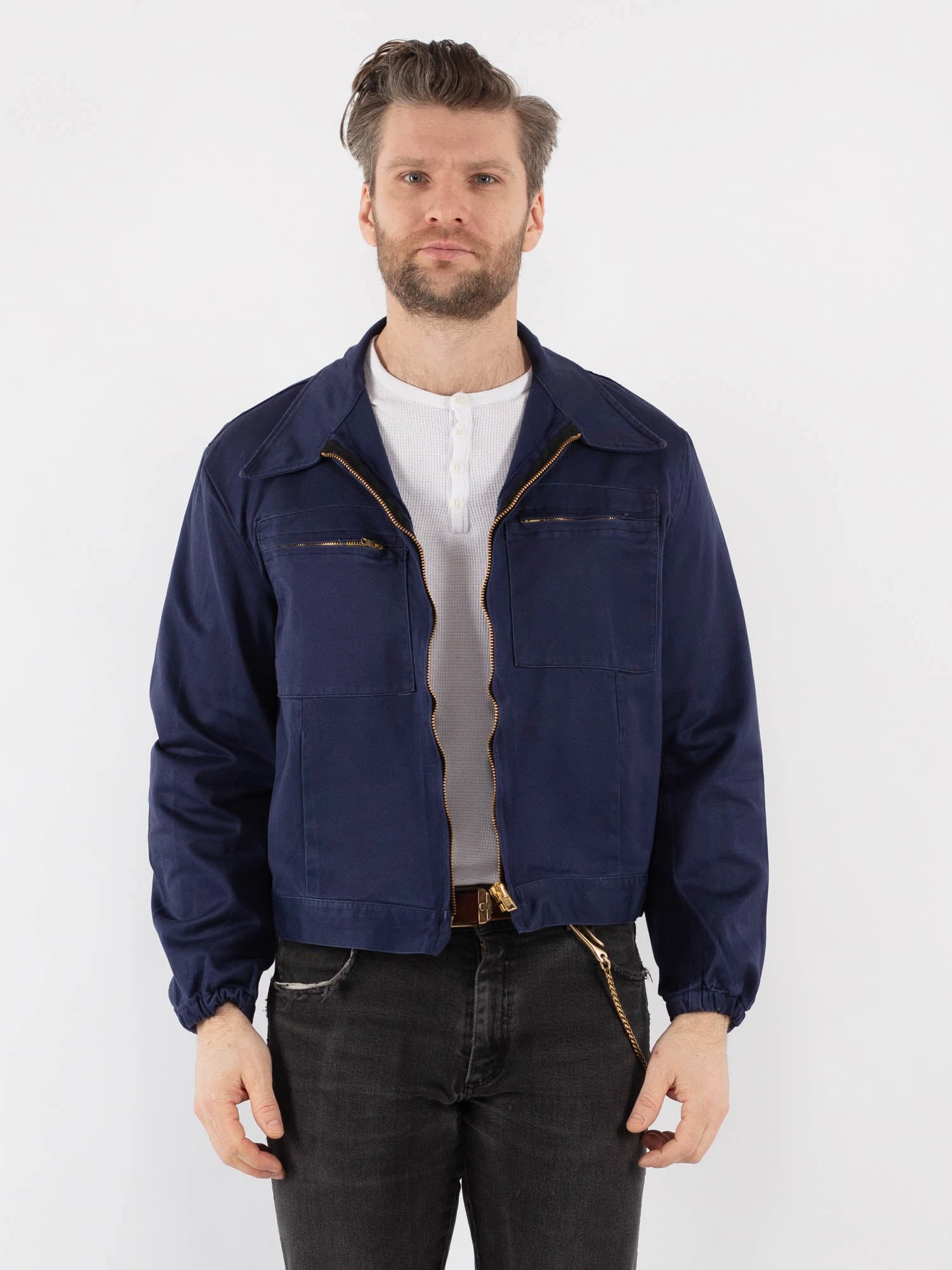 Vintage 80's Men Cropped Italian Military Jacket In Blue 1 Vintage 80's Men Cropped Italian Military Jacket In Blue
