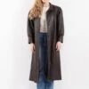 Vintage 80's Women Leather Long Coat In Brown