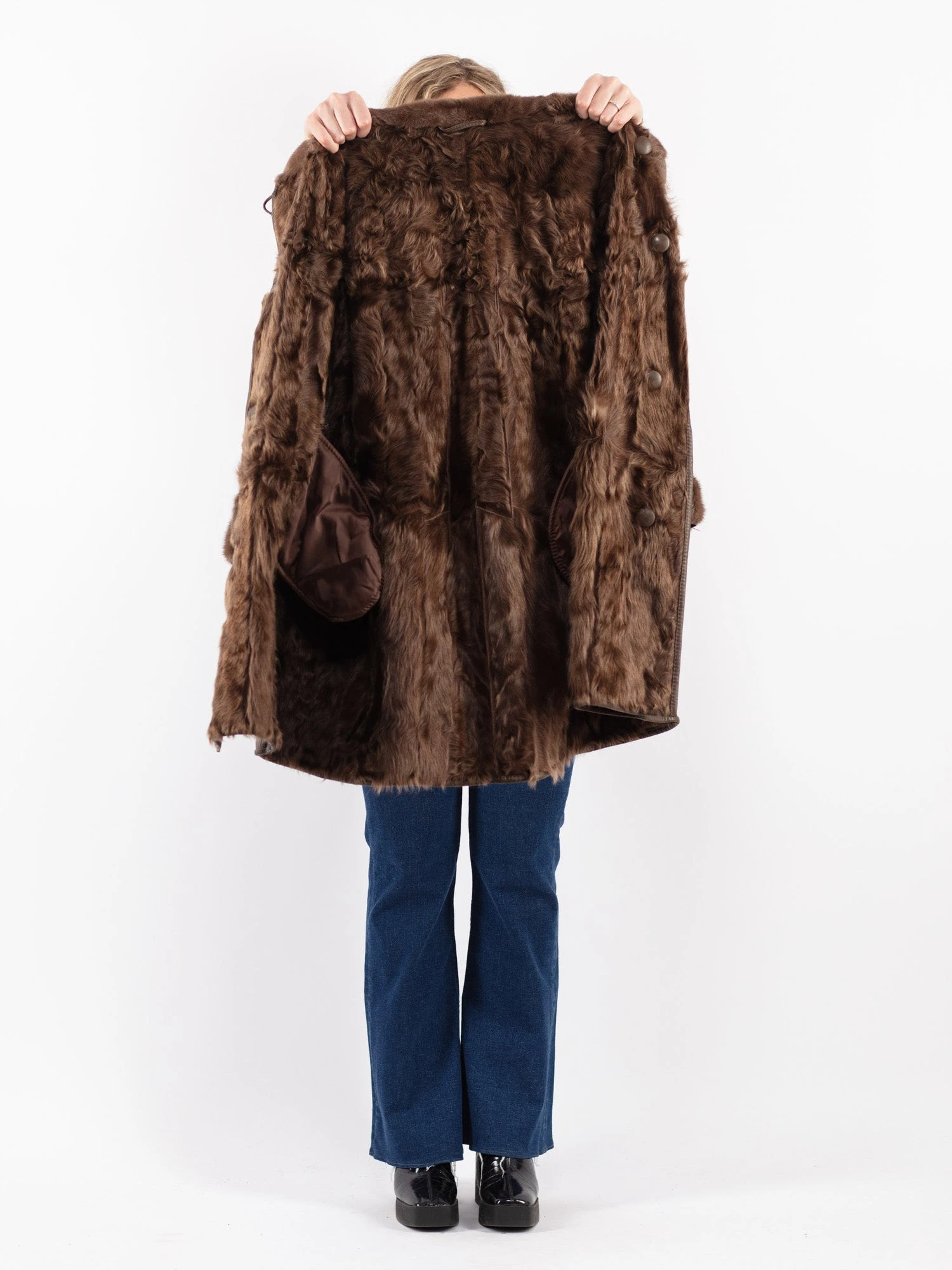 Vintage 90's Women Leather Fur Coat In Brown 4 Vintage 90's Women Leather Fur Coat In Brown - Image 4