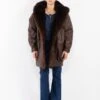 Vintage 80's Women Leather Fur Coat In Brown
