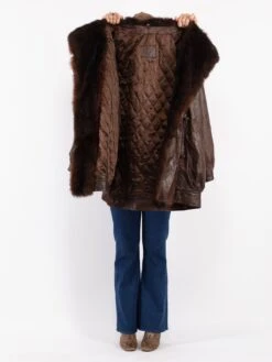 Vintage 80's Women Leather Fur Coat In Brown 8 Vintage 80's Women Leather Fur Coat In Brown -Northern Grip Vintage 80s Women Leather Fur Coat 0725