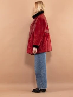 Vintage 80's Women Leather Parka Coat In Red -Northern Grip Vintage 80s Women Leather Parka Coat Red 3